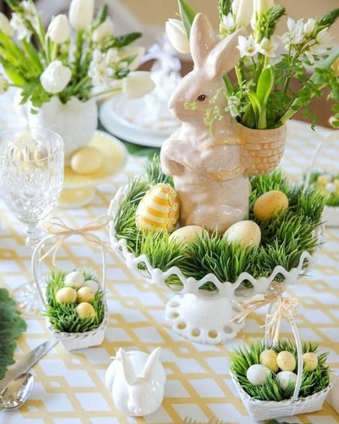 mesa de páscoa decorada com coelho