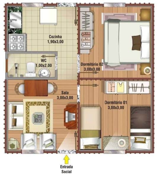 casa popular com 2 dormitórios e 35 m²