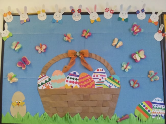 Painel de Páscoa para escola com cesta de ovos15