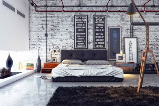 Quarto masculino com decoração industrial