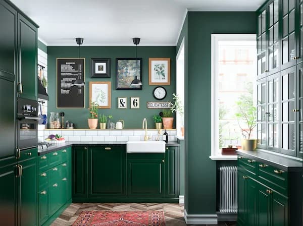 cozinha verde militar pequena