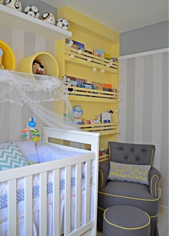quarto de bebê amarelo e cinza