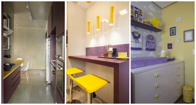 decoração em amarelo e roxo