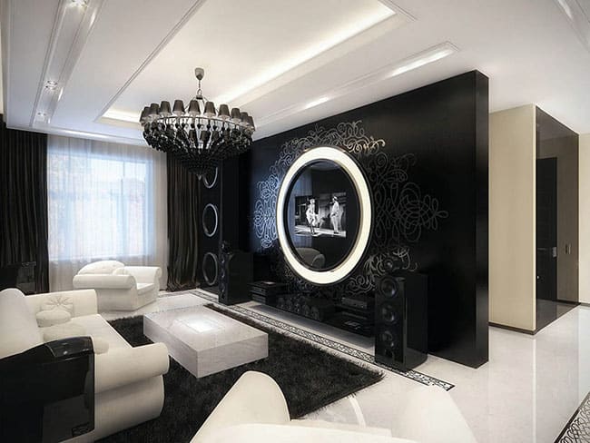 Sala com decoração clássica preto e branco