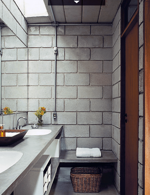 Blocos de concreto decoração do banheiro