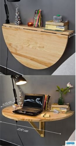 Mesa dobrável de parede de madeira redonda
