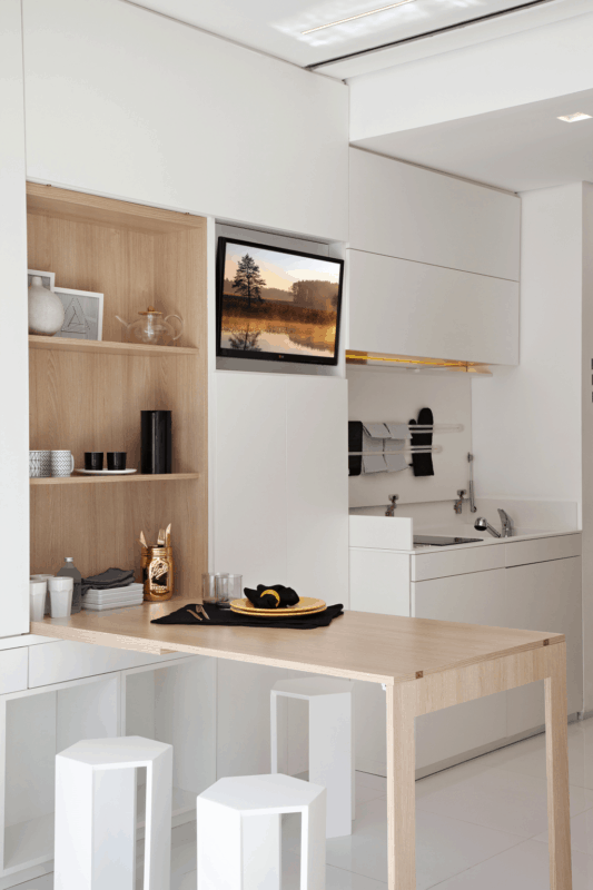 Mesa dobrável de parede para cozinha amadeirada