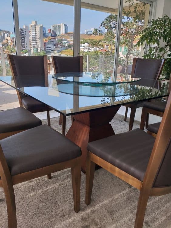 Modelos de mesa de jantar de vidro com centro giratório