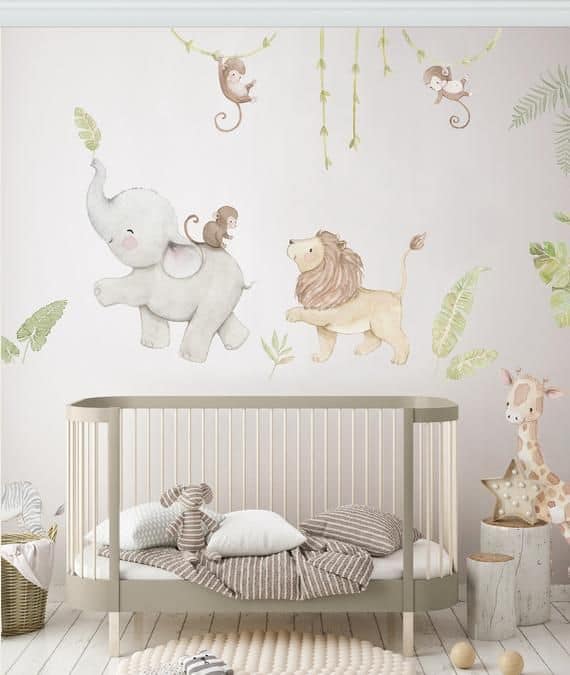 quarto de bebê safari com papel tematico