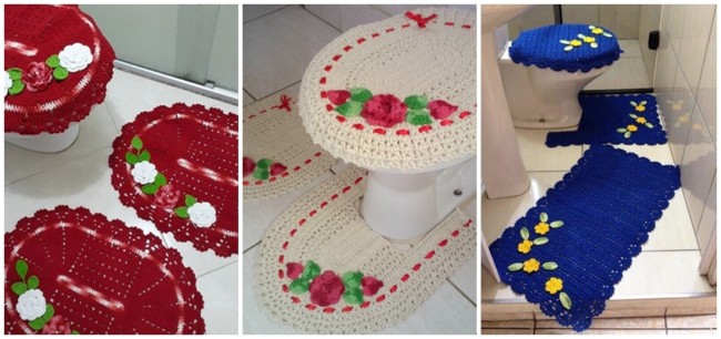 tapete de crochê com flores para banheiro