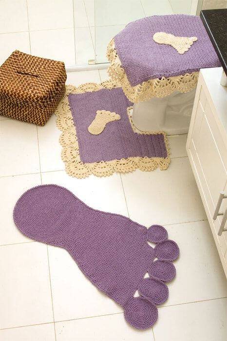conjunto de tapetes de pezinho de crochê para banheiro