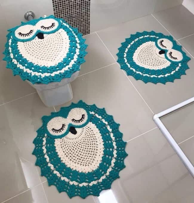 conjunto de crochê de corujinhas para banheiro