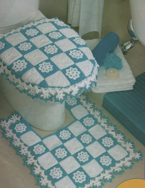 conjunto de tapetes de crochê square para banheiro
