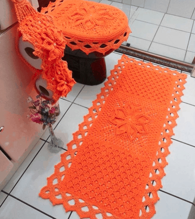 Croche de zari  Tapete de croche simples, Jogos de banheiro