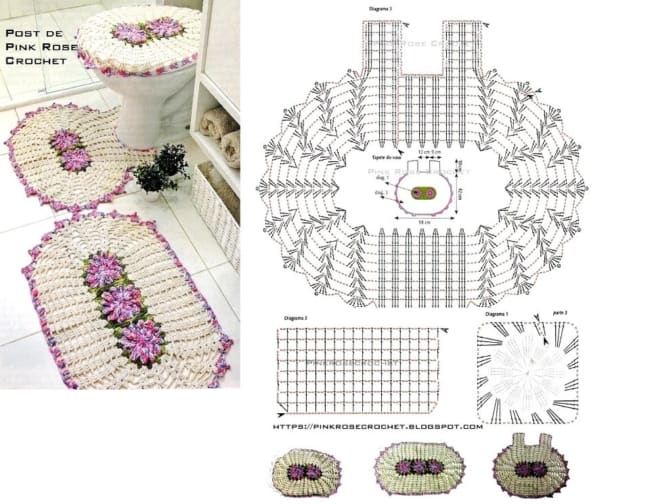 gráfico gráfico completo para tapete de crochê com flores