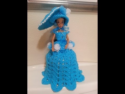 Porta papel higiênico com Barbie em vestido de crochet26