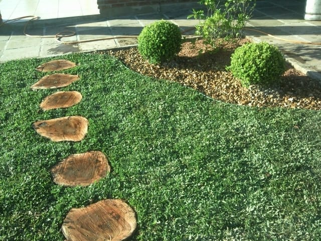 decoração de jardim com bolacha de madeira