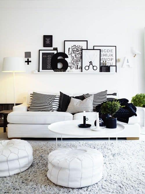 decoração em branco e preto para sala