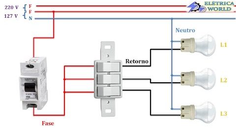 Como instalar uma lâmpada veja o desenho com mais de uma instalação