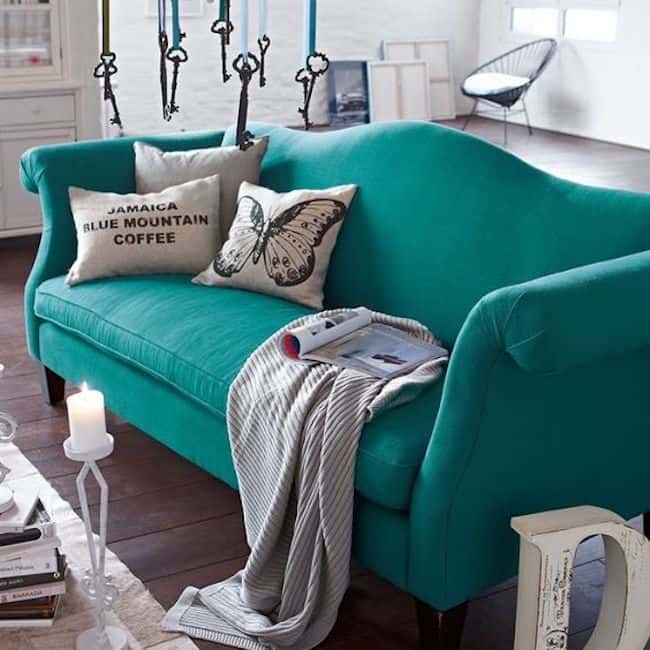 Decoração com sofá azul tiffany61