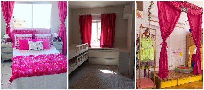 decoração com cortina pink no quarto
