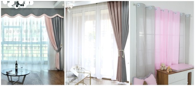 como usar cortina cinza e rosa na decoração