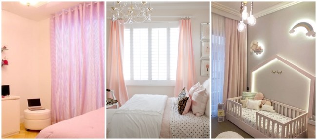 cortina rosa bebê em quarto