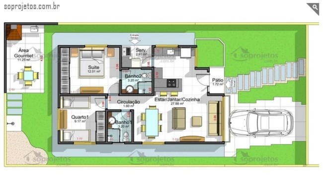 casa de 69 m² com 2 quartos e suite
