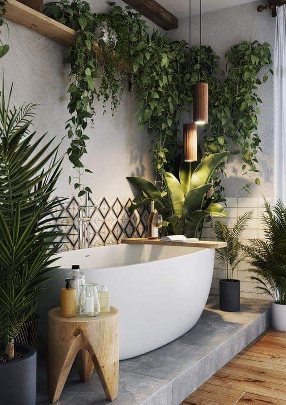banheiro urban jungle com banheira