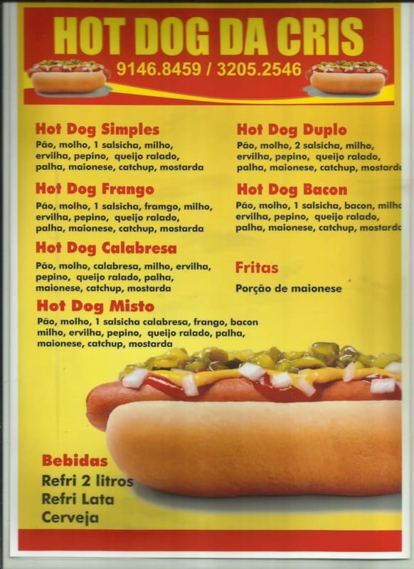 modelo simples de cardapio de hot dog