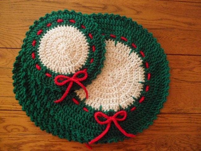 jogo americano natalino em croche verde e vermelho
