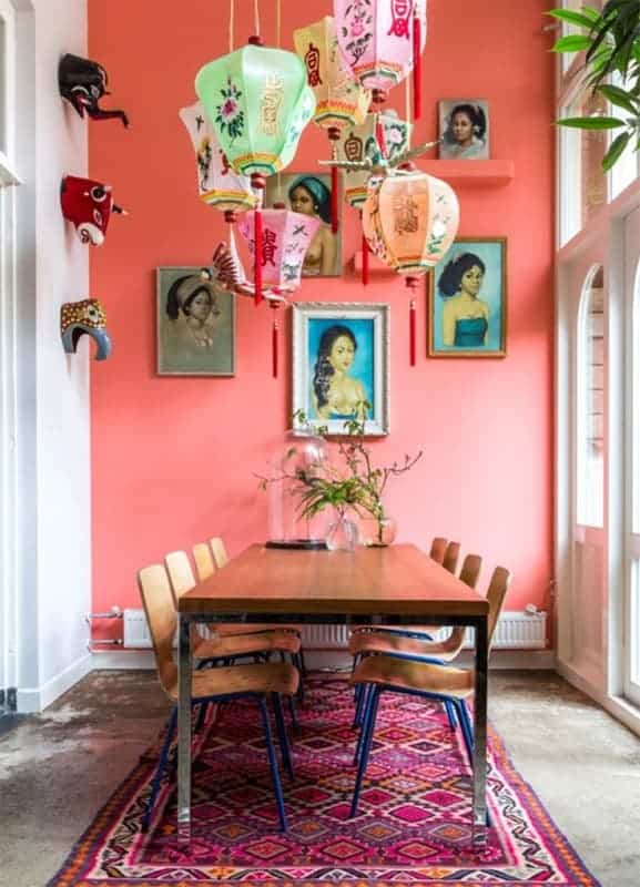 6 sala de jantar com parede cor goiaba