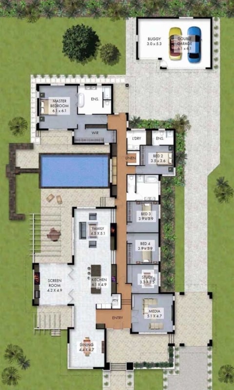 Casa terrea com quatro quartos e piscina