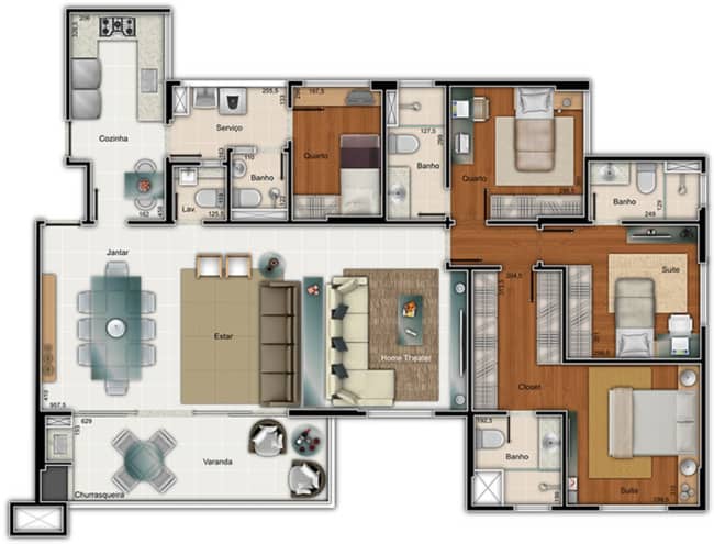 Pavimento terreo de plantas de casas com 4 quartos com 4 banheiros suite e closet