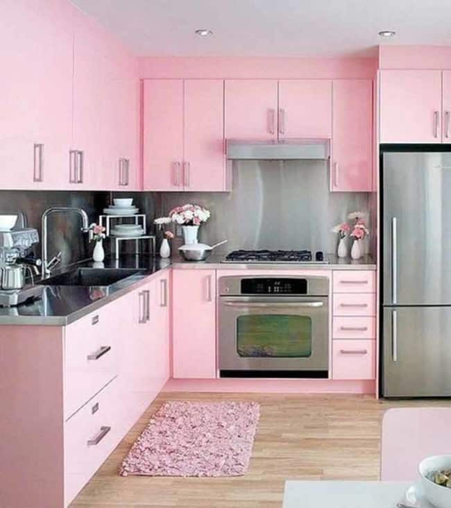 decoração rosa claro cozinha