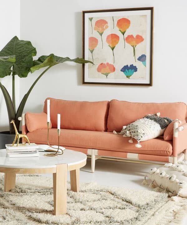 sala decorada com sofa cor pessego