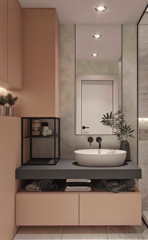 banheiro moderno em pessego e cinza