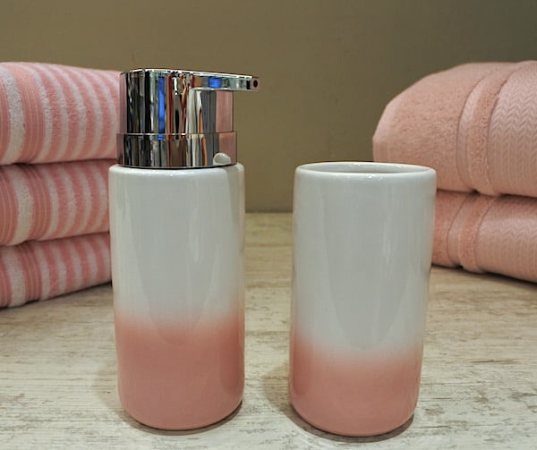 Porta Escova de Dente de porcelana rosa e branco