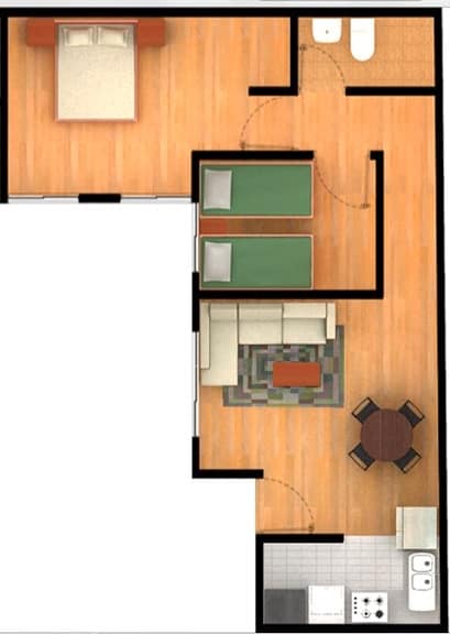 planta de edicula pequena e simples com 2 quartos