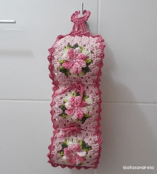 porta papel higienico de croche com flores