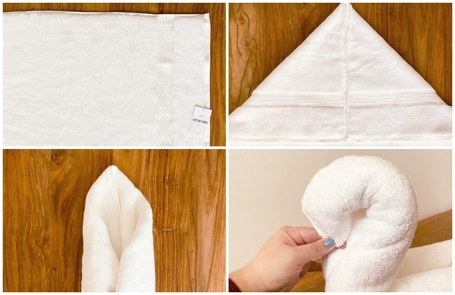 passo a passo para dobrar toalha em formato de cisne