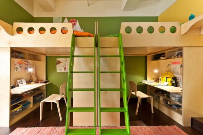 30 quarto infantil com moveis planejados e detalhe em verde limao