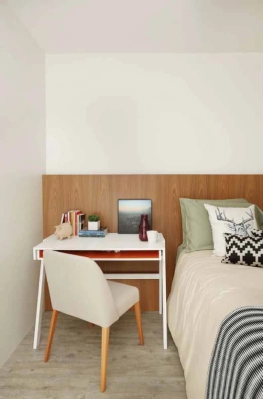 48 decoracao de quarto com escrivaninha branca ao lado da cama