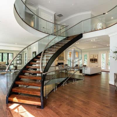 Luxury Wooden Curved Staircase with High Quality Solid Wood