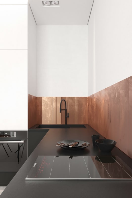 32 cozinha moderna com rodabanca na cor bronze