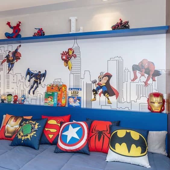 26 decoracao de quarto com adesivo de parede de super herois