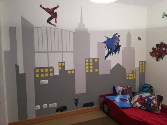 27 quarto infantil com adesivos de parede de herois