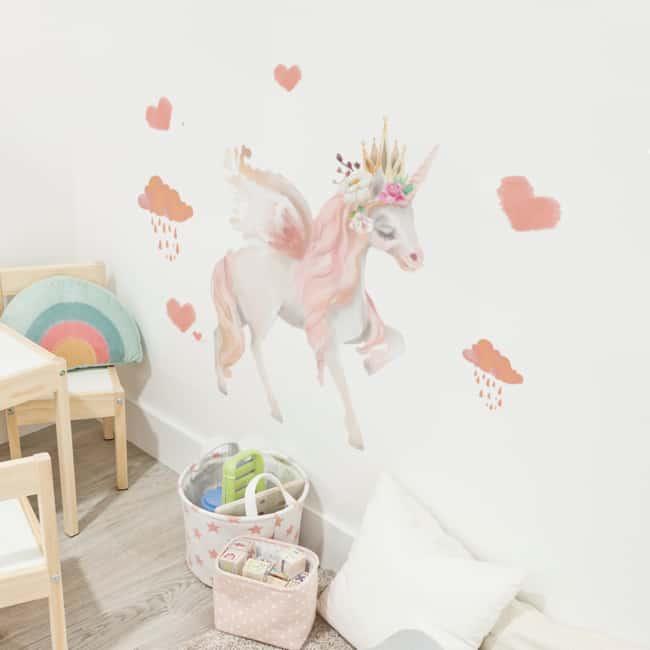 49 quarto infantil com adesivo de parede de unicornio