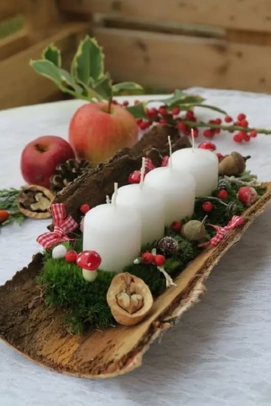 51 arranjo rustico de mesa de natal com velas