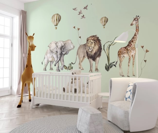 55 quarto de bebe com adesivo de parede safari